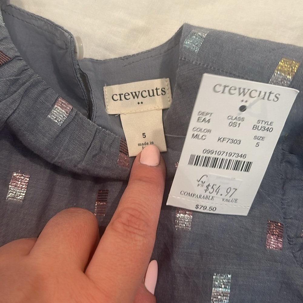 NWT Crewcuts Chambray Dress with Metallic Stitching - Size 5 - Picture 3 of 5